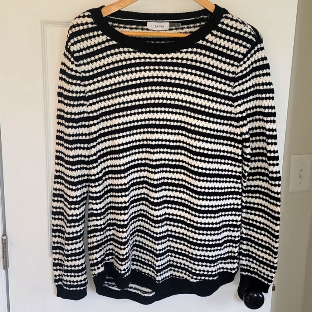 Calvin Klein Black and White Striped Sweater